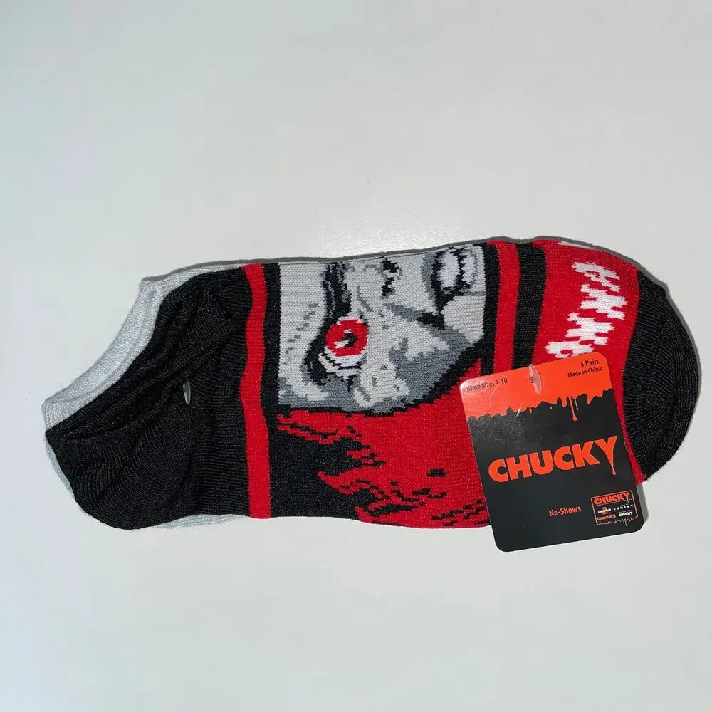 Horror Movie Chucky Child Play 5 pair no show socks Size 4-10 NWT